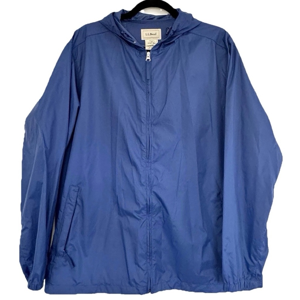 Women’s Blue L.L. Bean O VQ30 Hooded Nylon Windbreaker Rain Jacket • Size XL